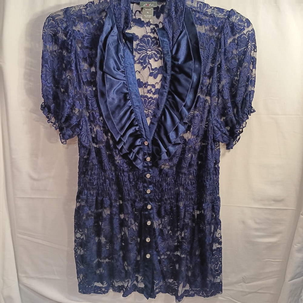 Dots Navy Lace Blouse - Picture 2 of 16